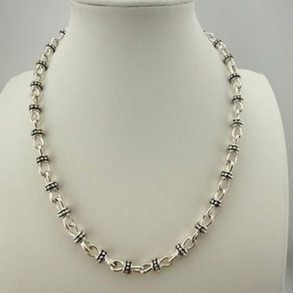 Premier Designs Silver Tone Necklace Beaded Link Textured Chain Statement